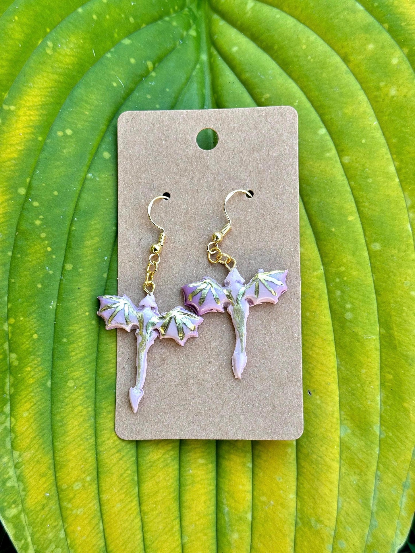 Small Pink & Gold Dragon Dangle Earrings