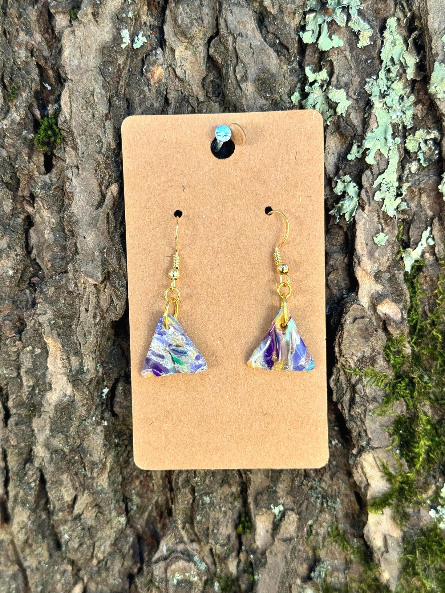 Multicolored Purple Triangle Marble Dangle Earrings