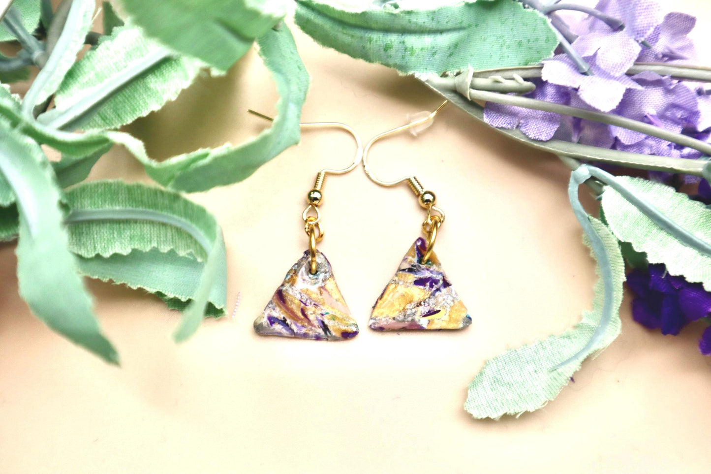 Multicolored Triangle Marble Dangle Earrings