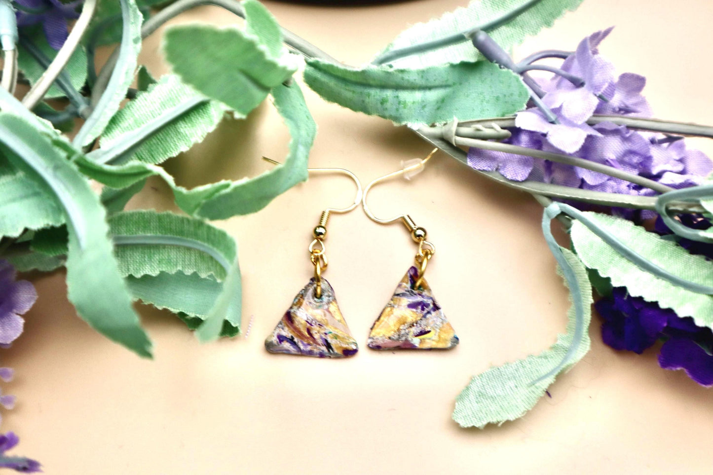Multicolored Triangle Marble Dangle Earrings