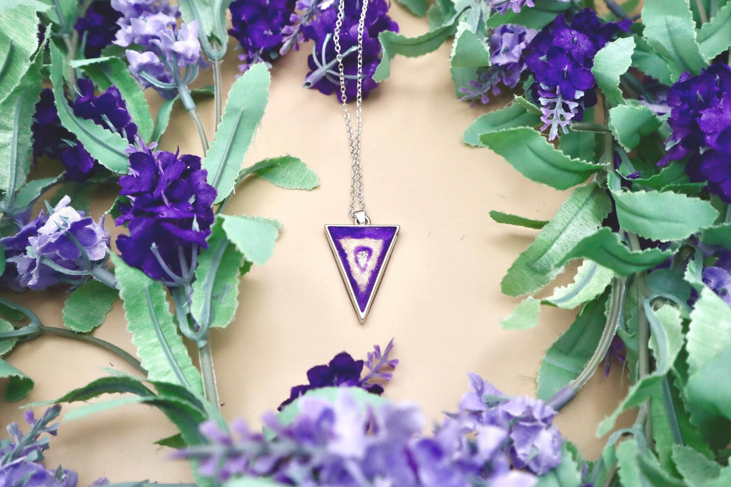 Purple and Pearl Geode Pendant Necklace | Silver Plated Chain