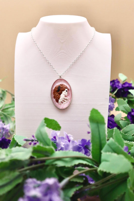 Pink Goth Antique Cameo Style Skeleton Pendant Necklace | Silver Plated Chain