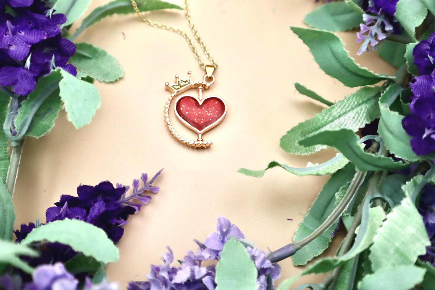 Spinning Rose Gold Red Heart Pendant Necklace