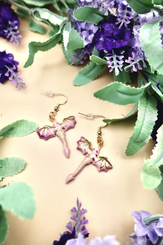 Small Pink & Gold Dragon Dangle Earrings