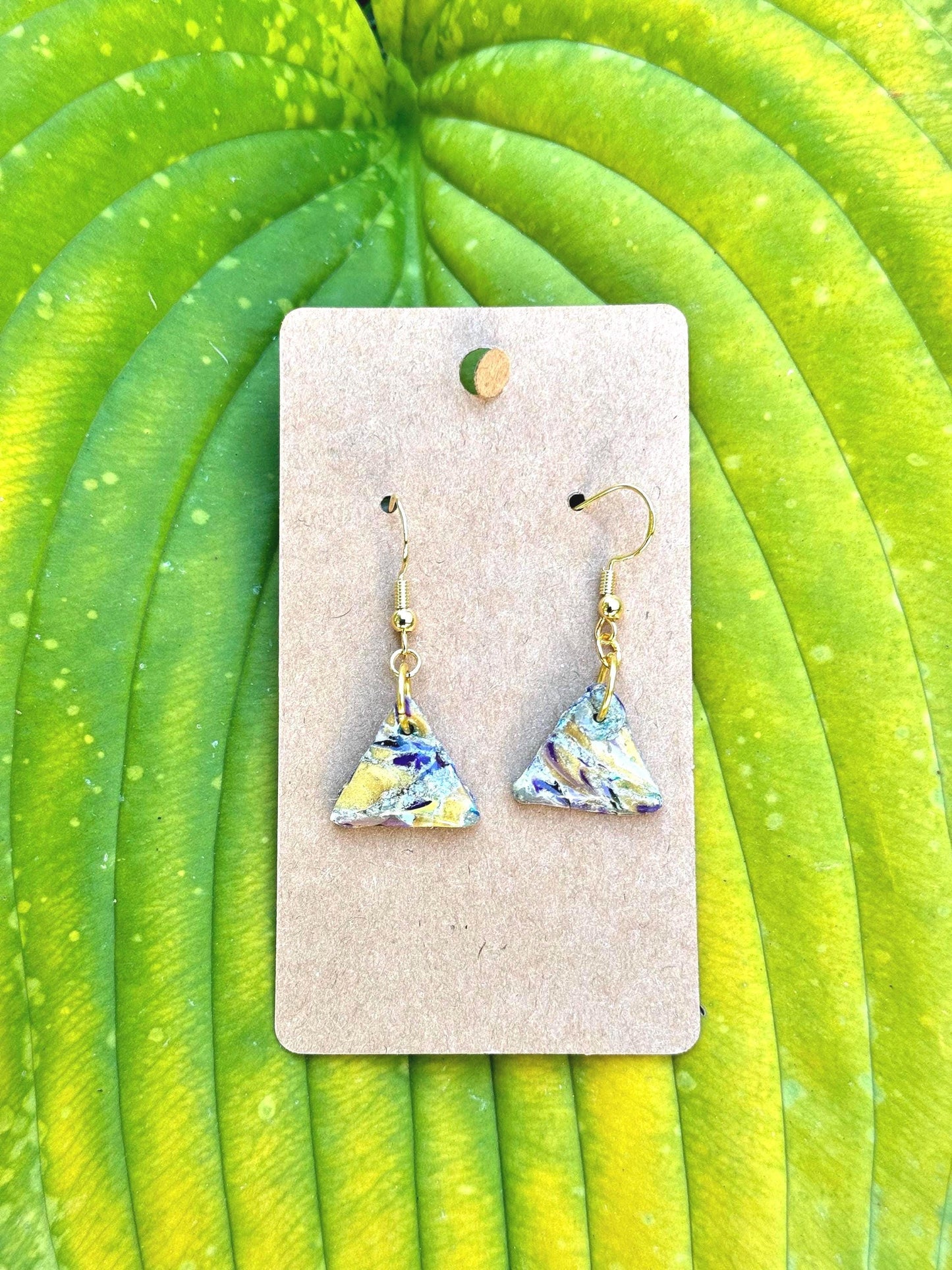 Multicolored Triangle Marble Dangle Earrings