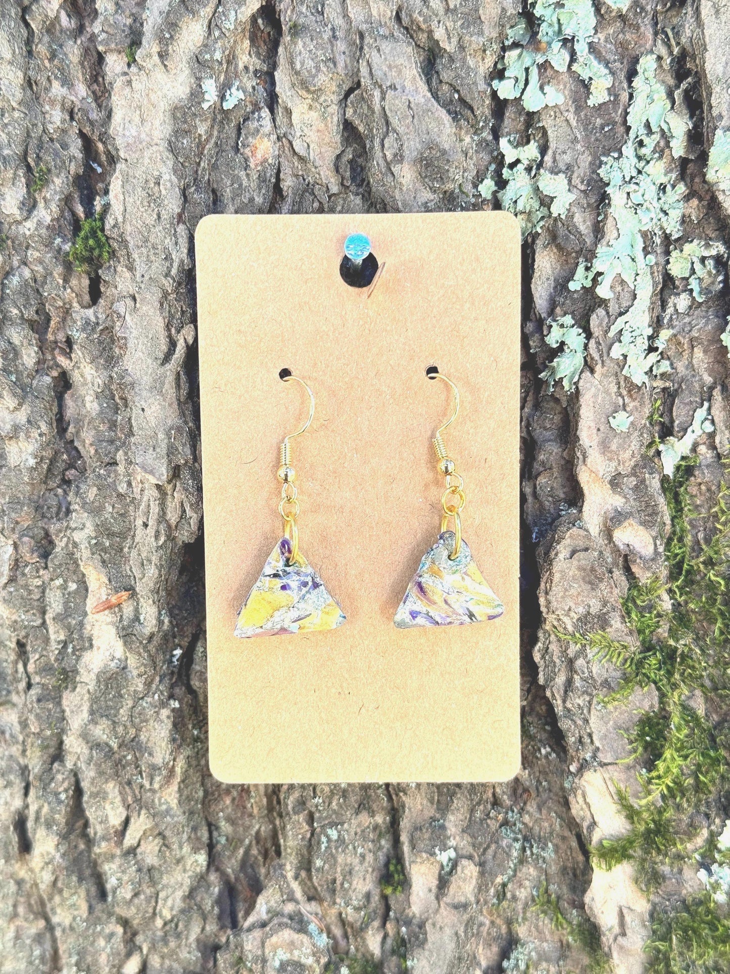 Multicolored Triangle Marble Dangle Earrings