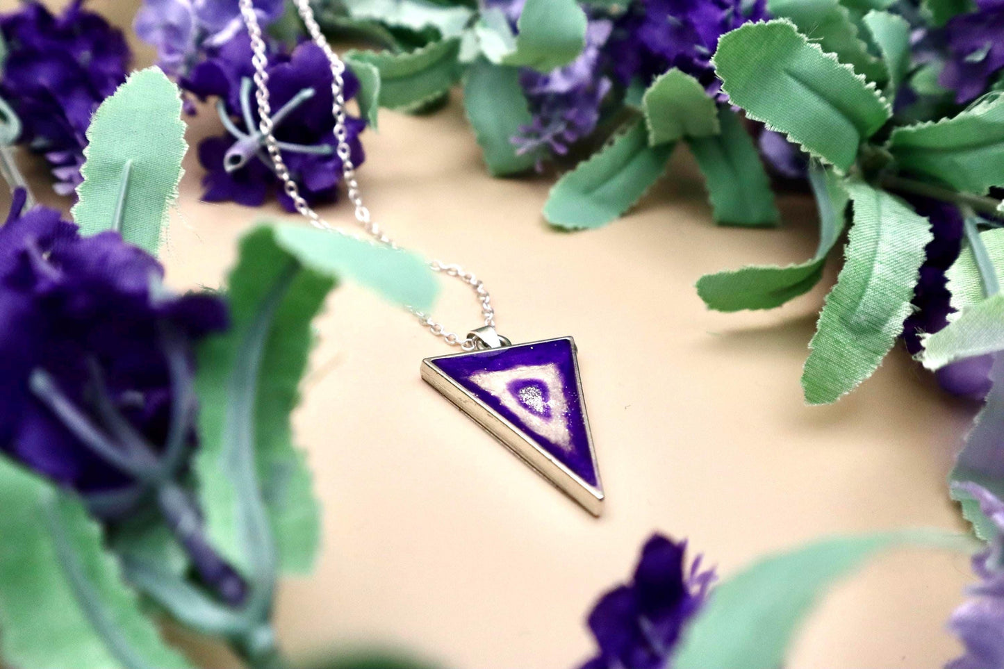 Purple and Pearl Geode Pendant Necklace | Silver Plated Chain