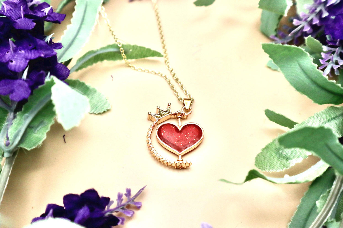 Spinning Rose Gold Red Heart Pendant Necklace