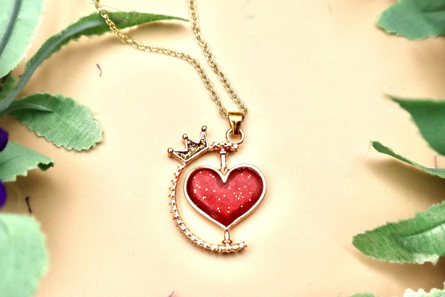 Spinning Rose Gold Red Heart Pendant Necklace