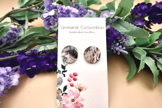 Black and White Round Marble Stud Earrings