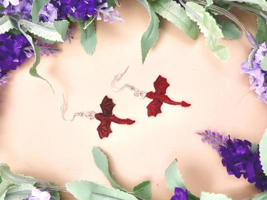 Small Black & Red Dragon Dangle Earrings