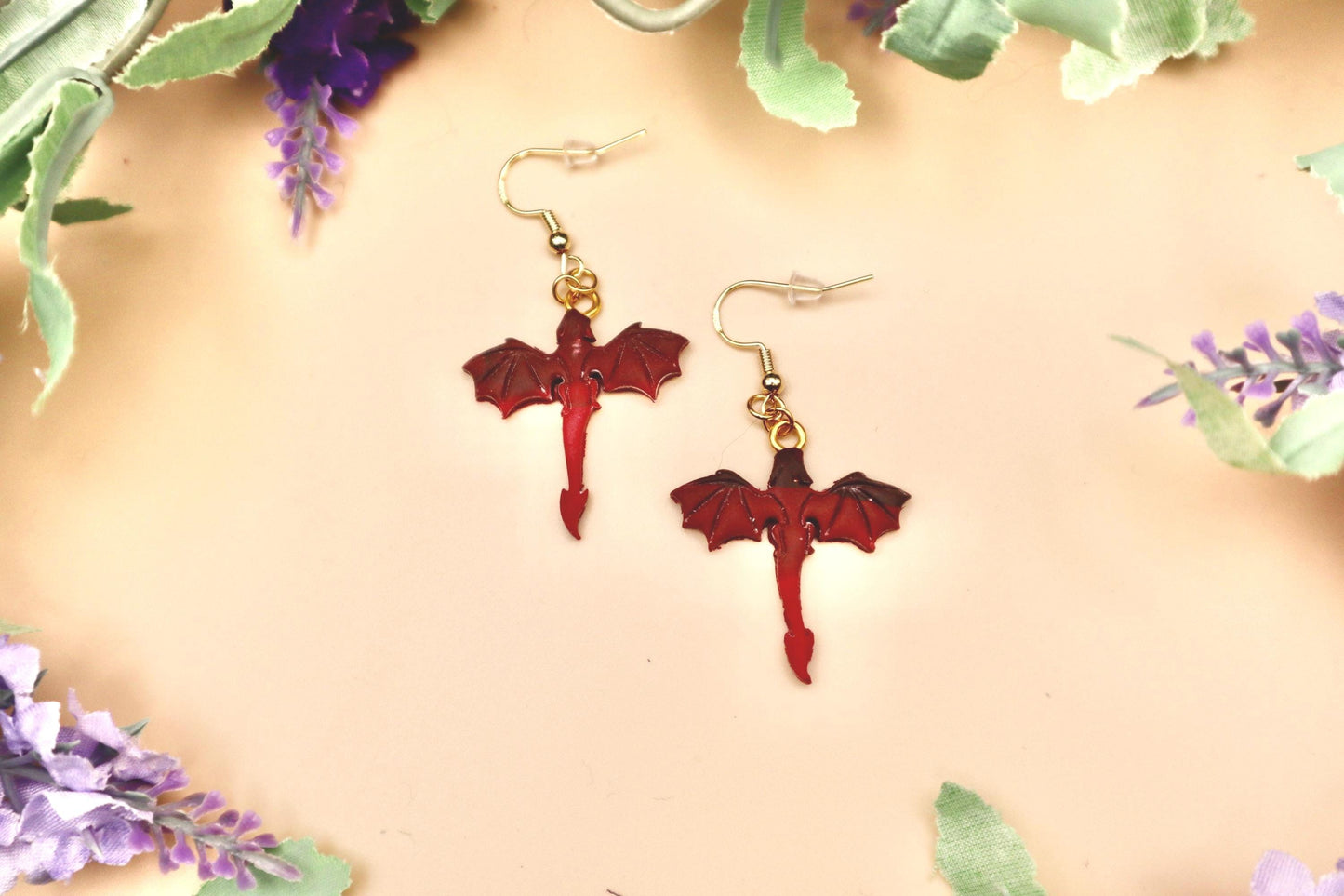 Small Black & Red Dragon Dangle Earrings