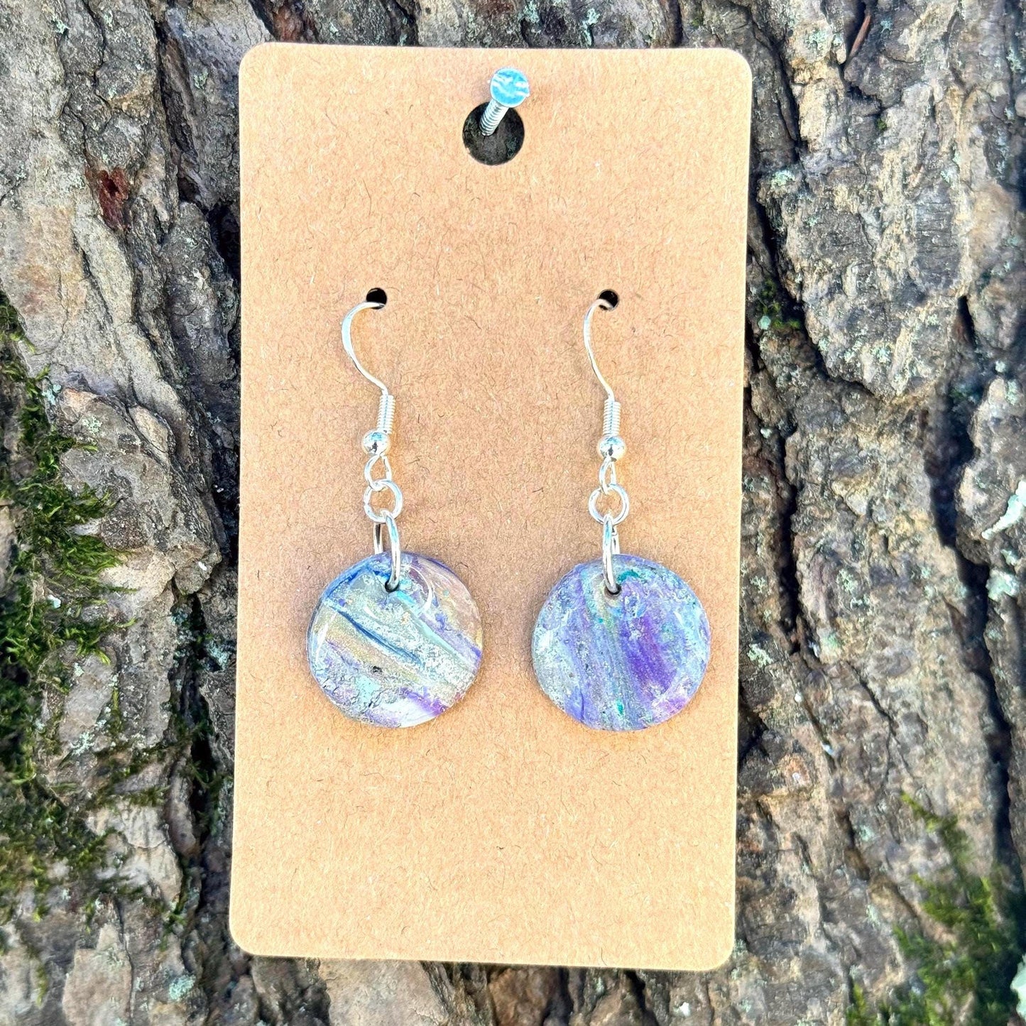 Circular Lavender Blue & Gold Marble Dangle Earrings