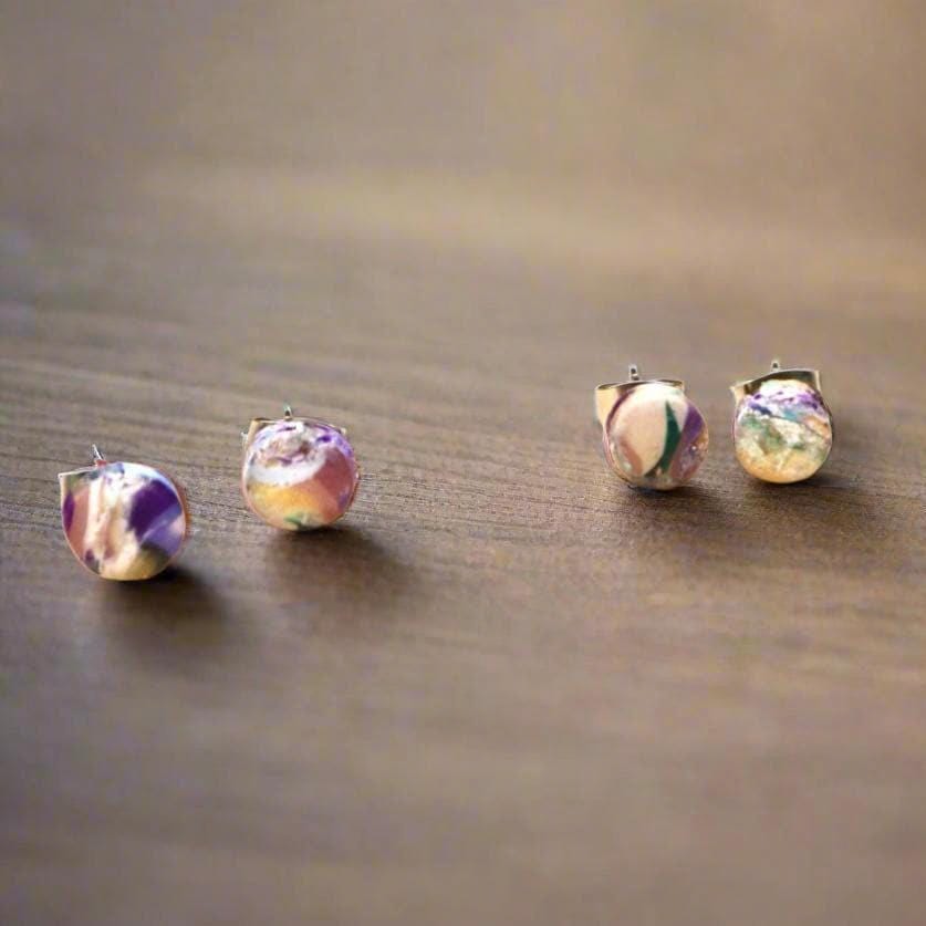 3 Pairs Polymer Clay Marble Stud Earrings
