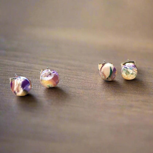 3 Pairs Polymer Clay Marble Stud Earrings