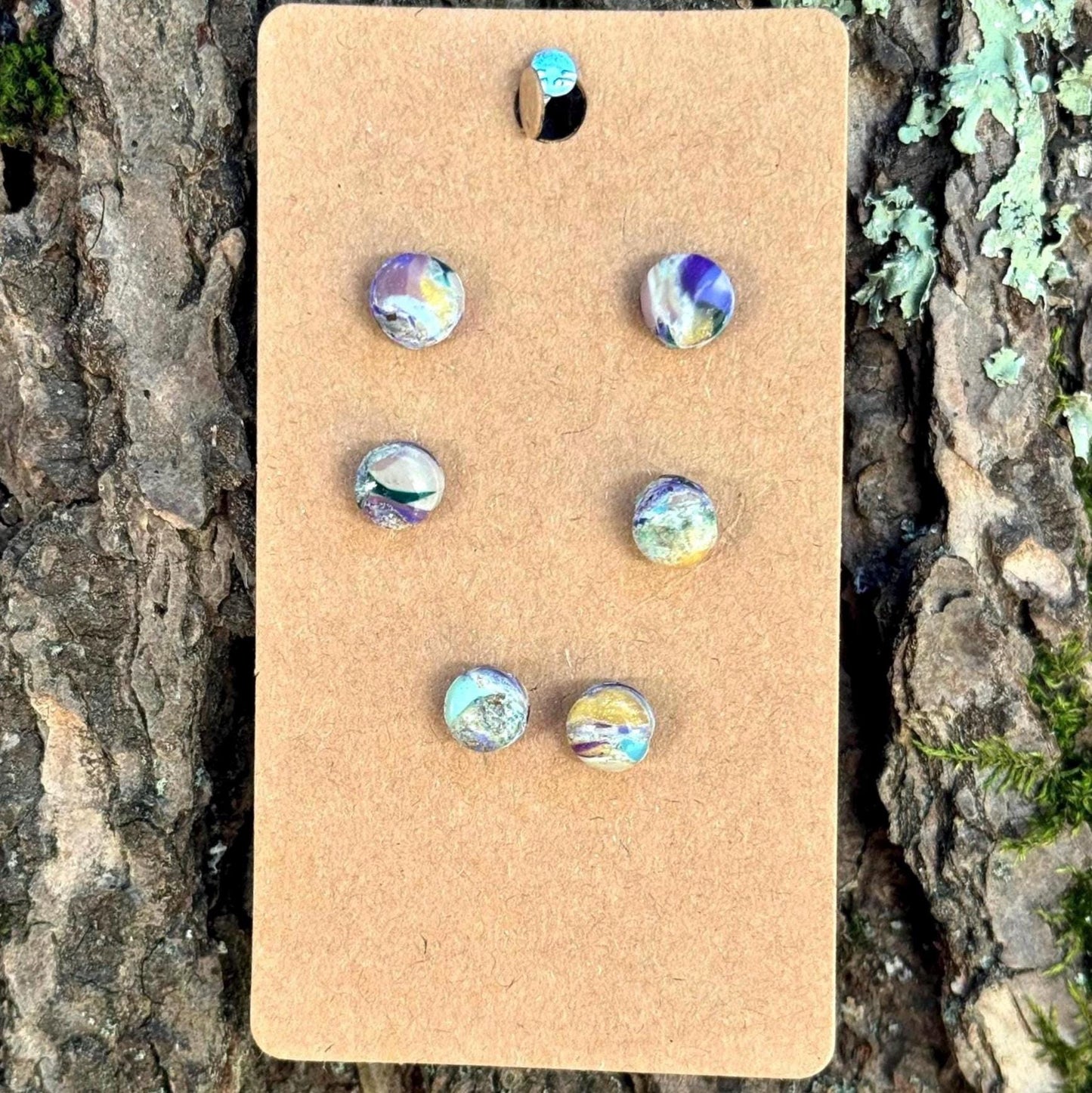 3 Pairs Polymer Clay Marble Stud Earrings