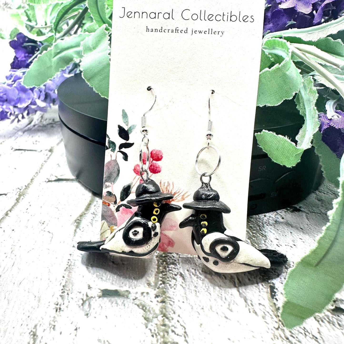 Handmade Magpie Earrings with Hat | Polymer Clay Kpop Jewelry