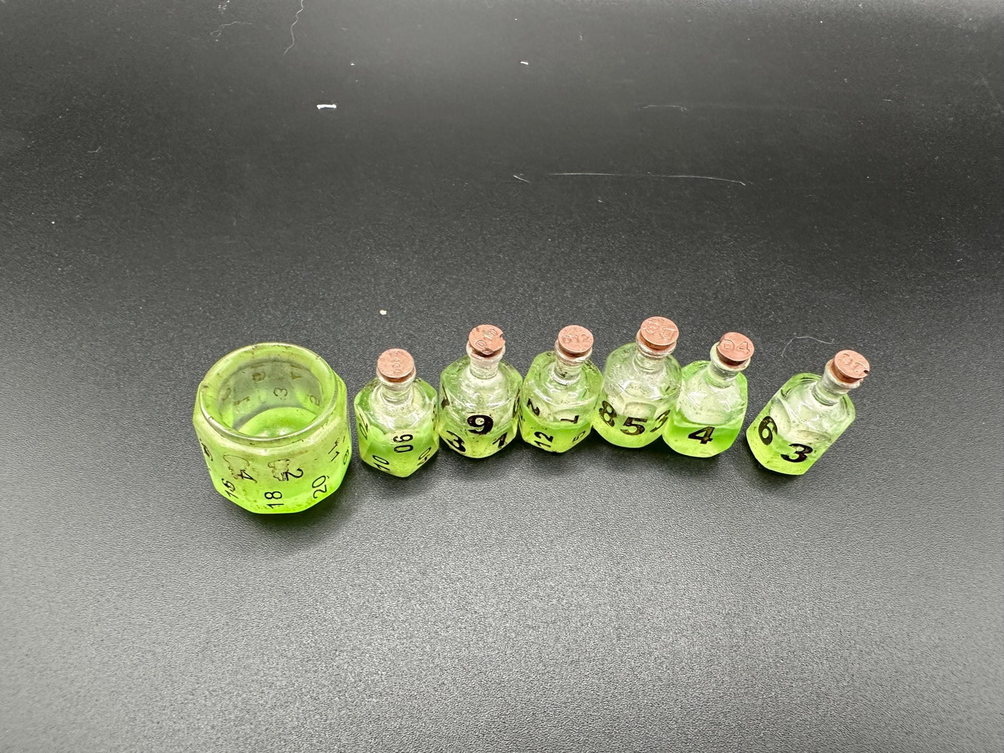 Green UV Reactive Witch Potion Dice Set: Glow in Dark DnD Dice