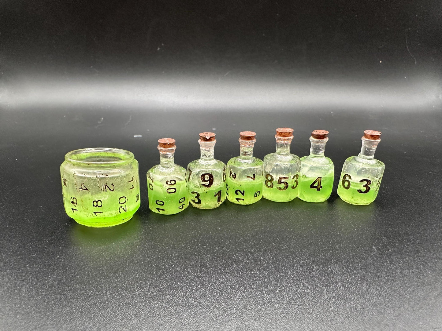 Green UV Reactive Witch Potion Dice Set: Glow in Dark DnD Dice