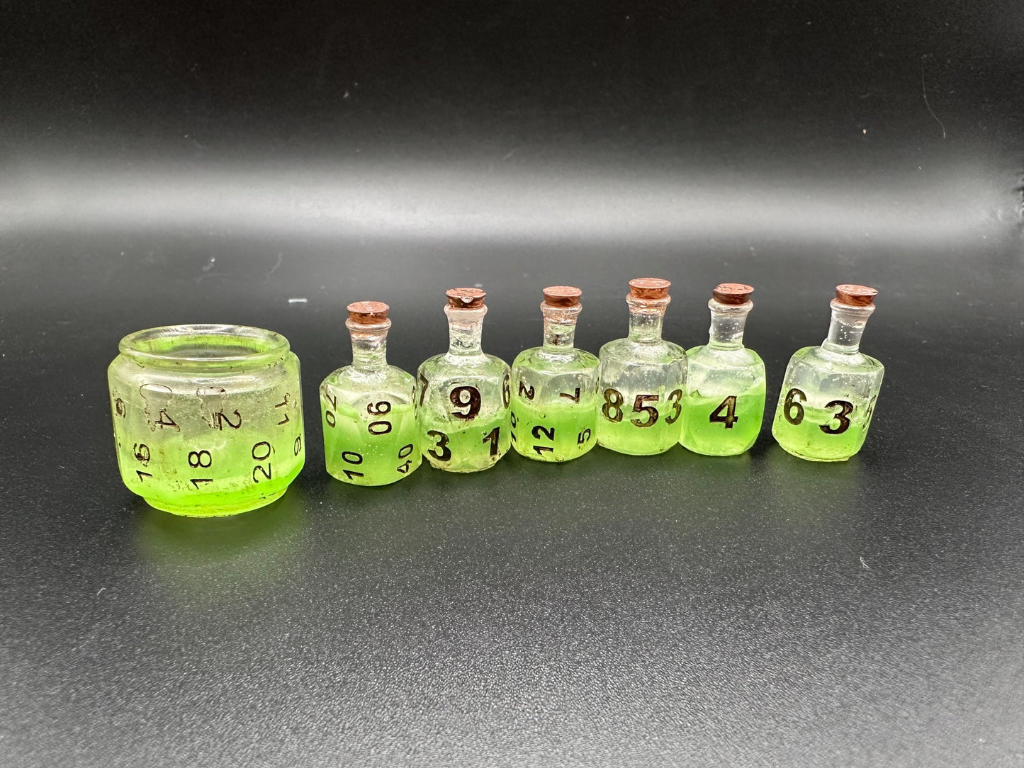Green UV Reactive Witch Potion Dice Set: Glow in Dark DnD Dice