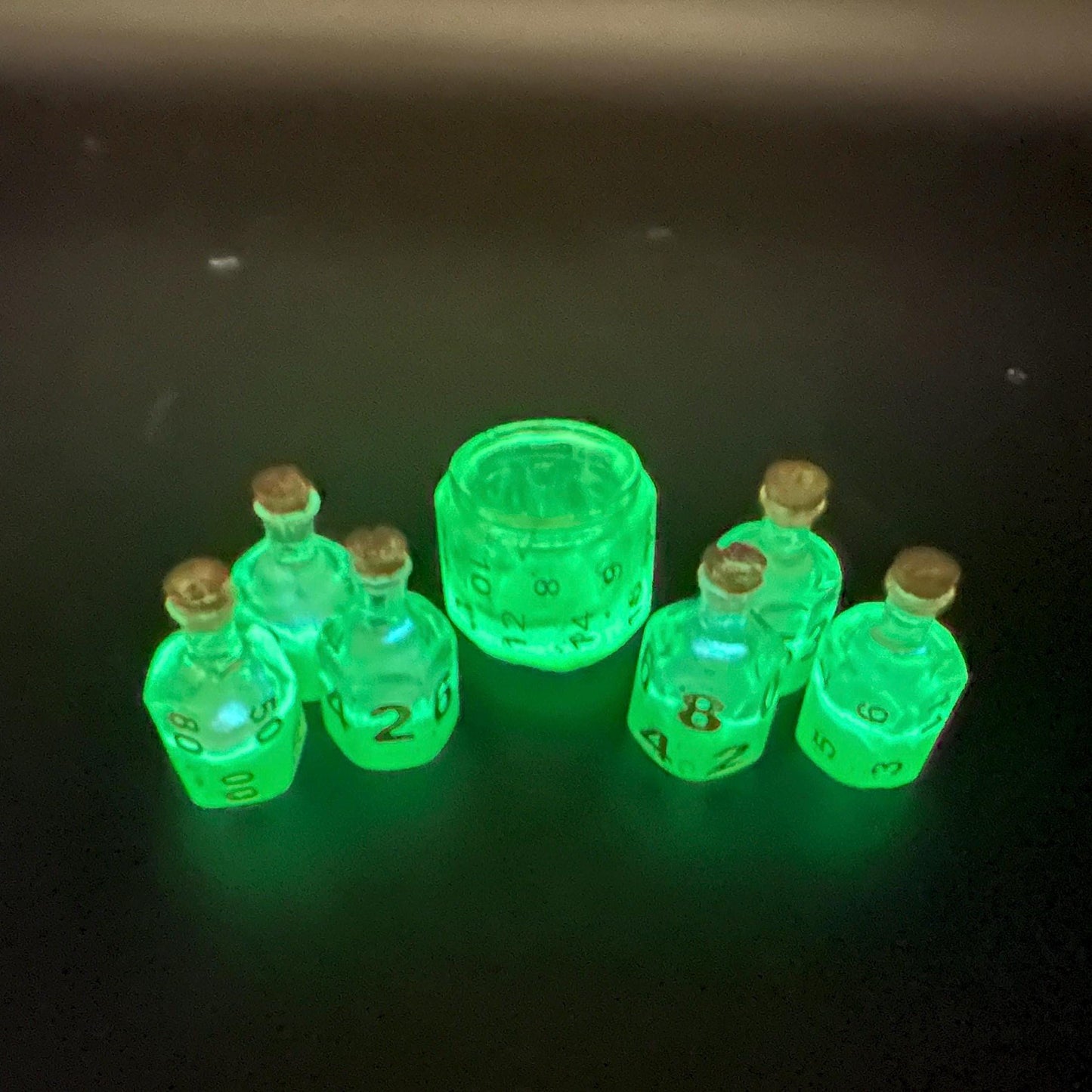 Green UV Reactive Witch Potion Dice Set: Glow in Dark DnD Dice