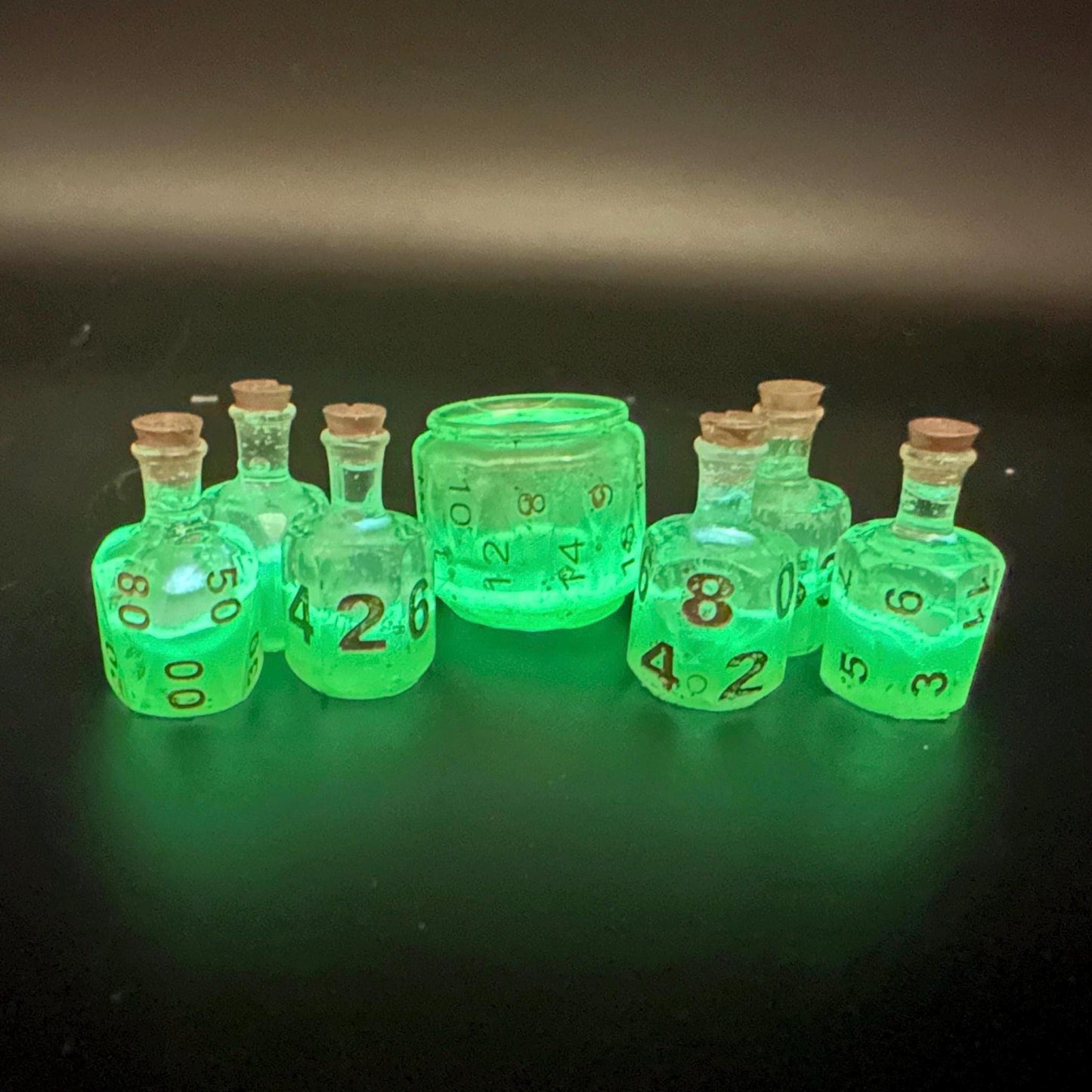 Green UV Reactive Witch Potion Dice Set: Glow in Dark DnD Dice