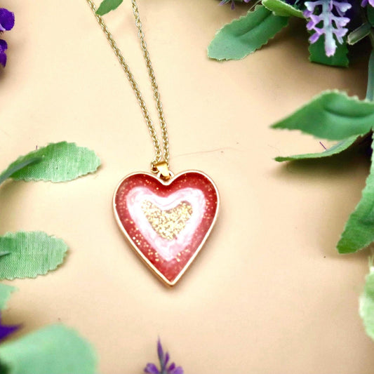 Pink and Red Geode Pendant Necklace | Gold Plated Chain