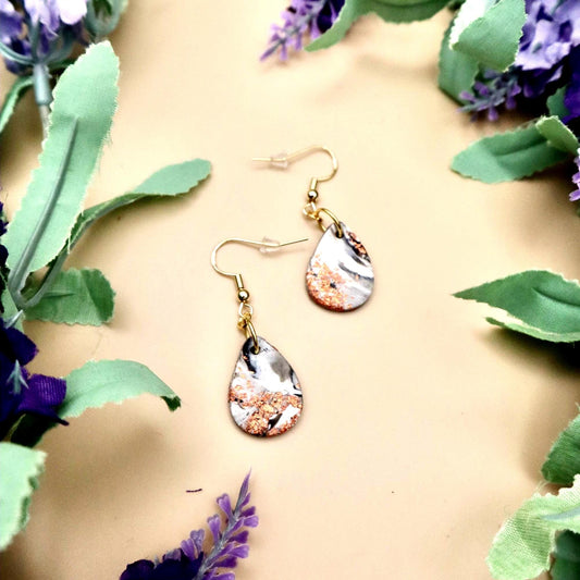 Japanese Cherry Blossom Inspired Marble Teardrop Dangle Earrings