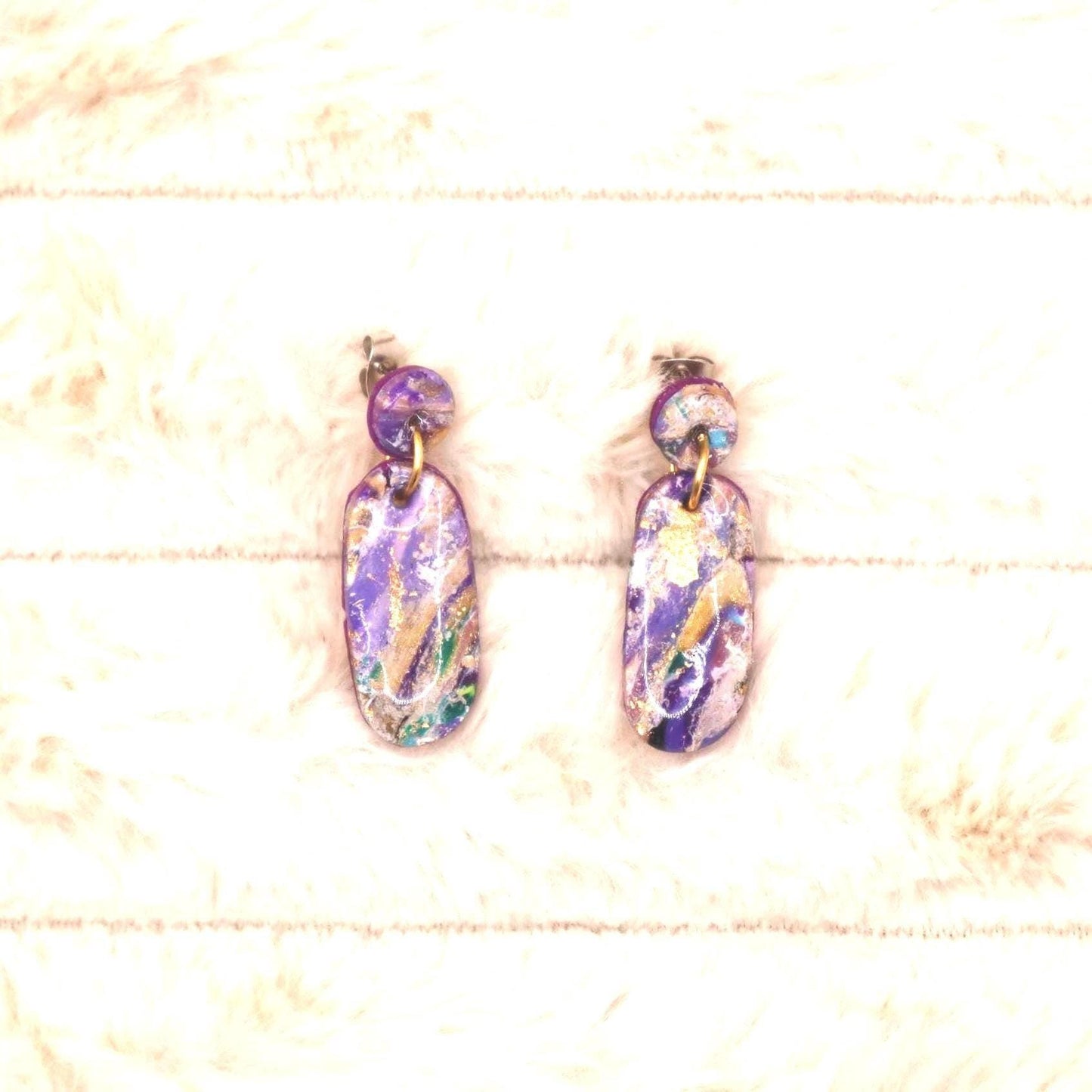 Oval Purple Marble Dangle Earrings
