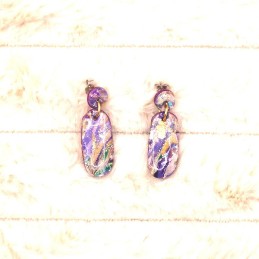 Oval Purple Marble Dangle Earrings