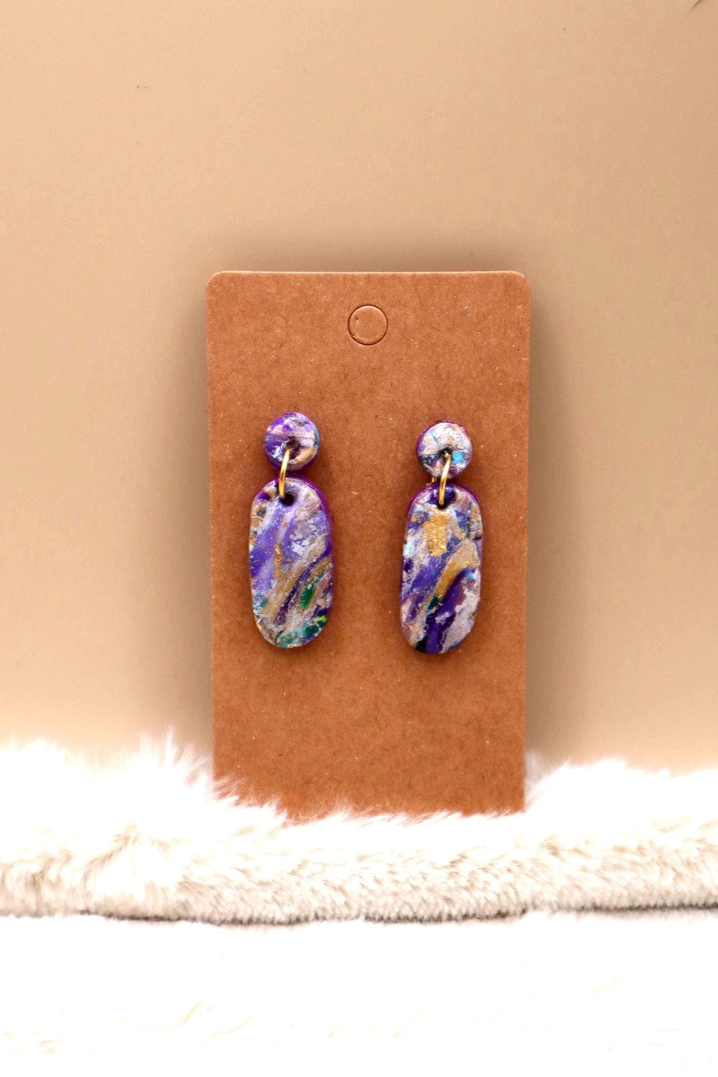 Oval Purple Marble Dangle Earrings