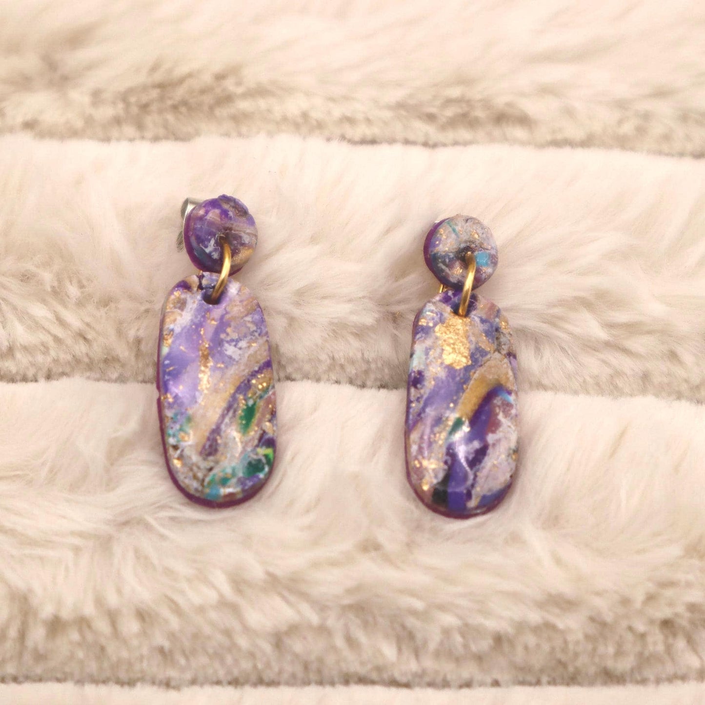 Oval Purple Marble Dangle Earrings