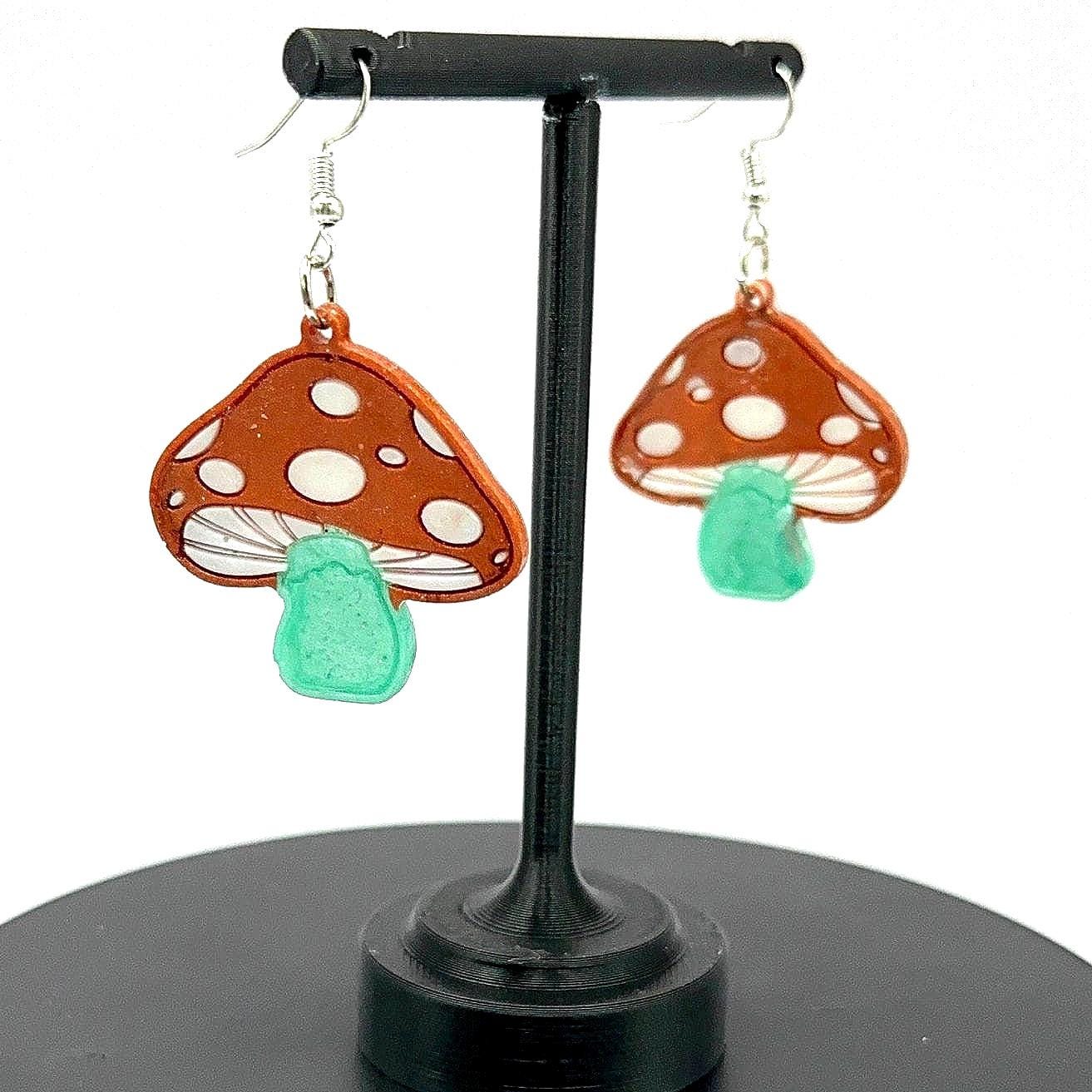 Orange and Green Mushroom Dangle Earrings