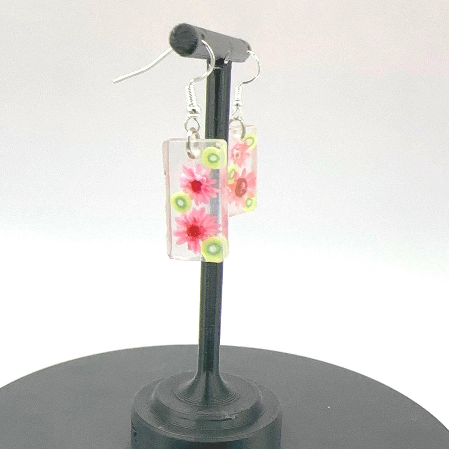 Pink Flower And Kiwi Summer Earrings