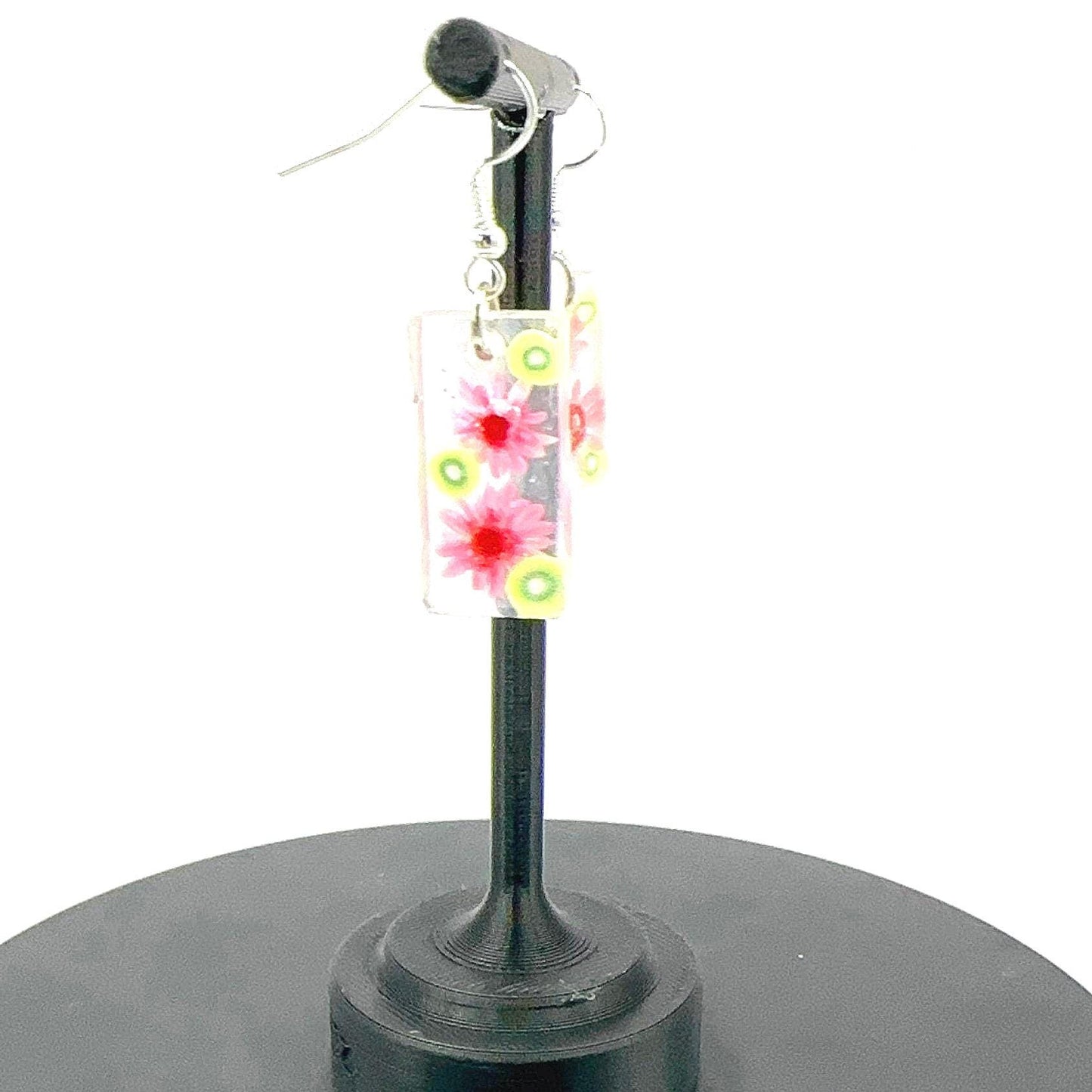 Pink Flower And Kiwi Summer Earrings