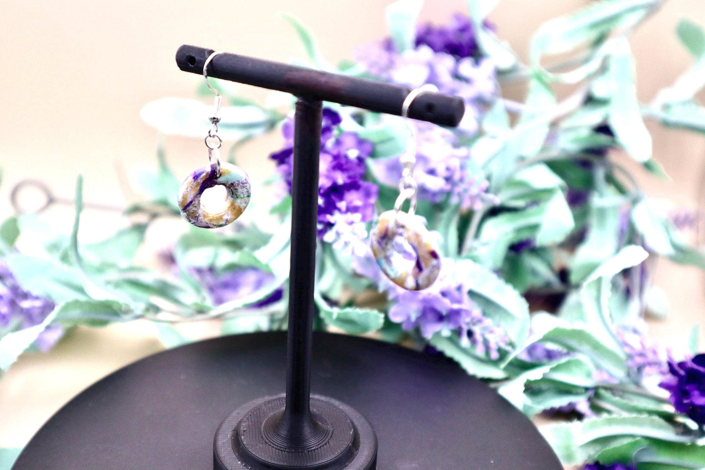 Multicolored Marble Donut Dangle Earrings