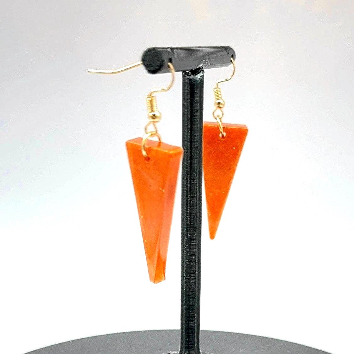 Large Orange Glitter Triangle Dangle Earrings