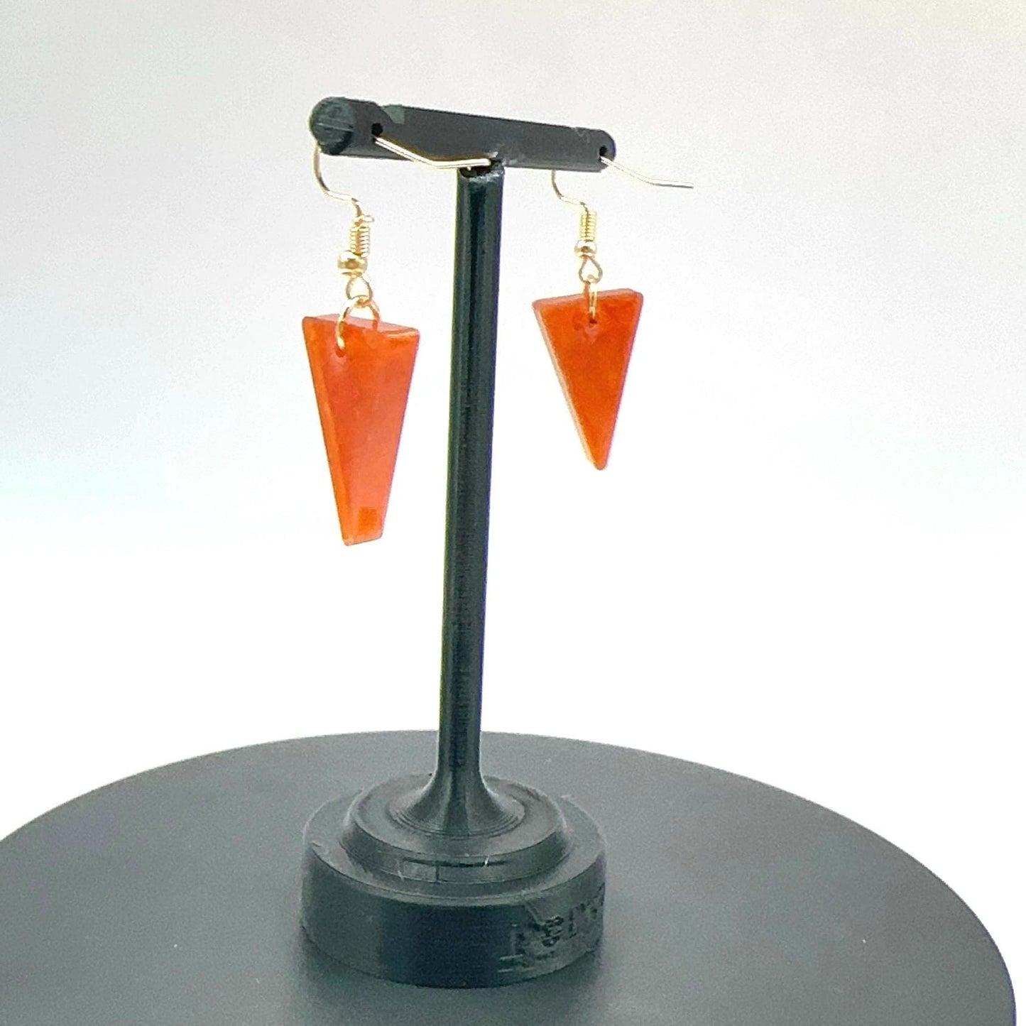 Orange Glitter Triangle Dangle Earrings