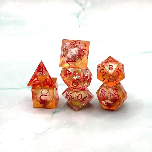 Orange Fall Foliage Liquid Core Dice Set: Sharp Edge Polyhedral DnD Dice