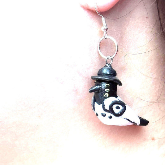 Handmade Magpie Earrings with Hat | Polymer Clay Kpop Jewelry