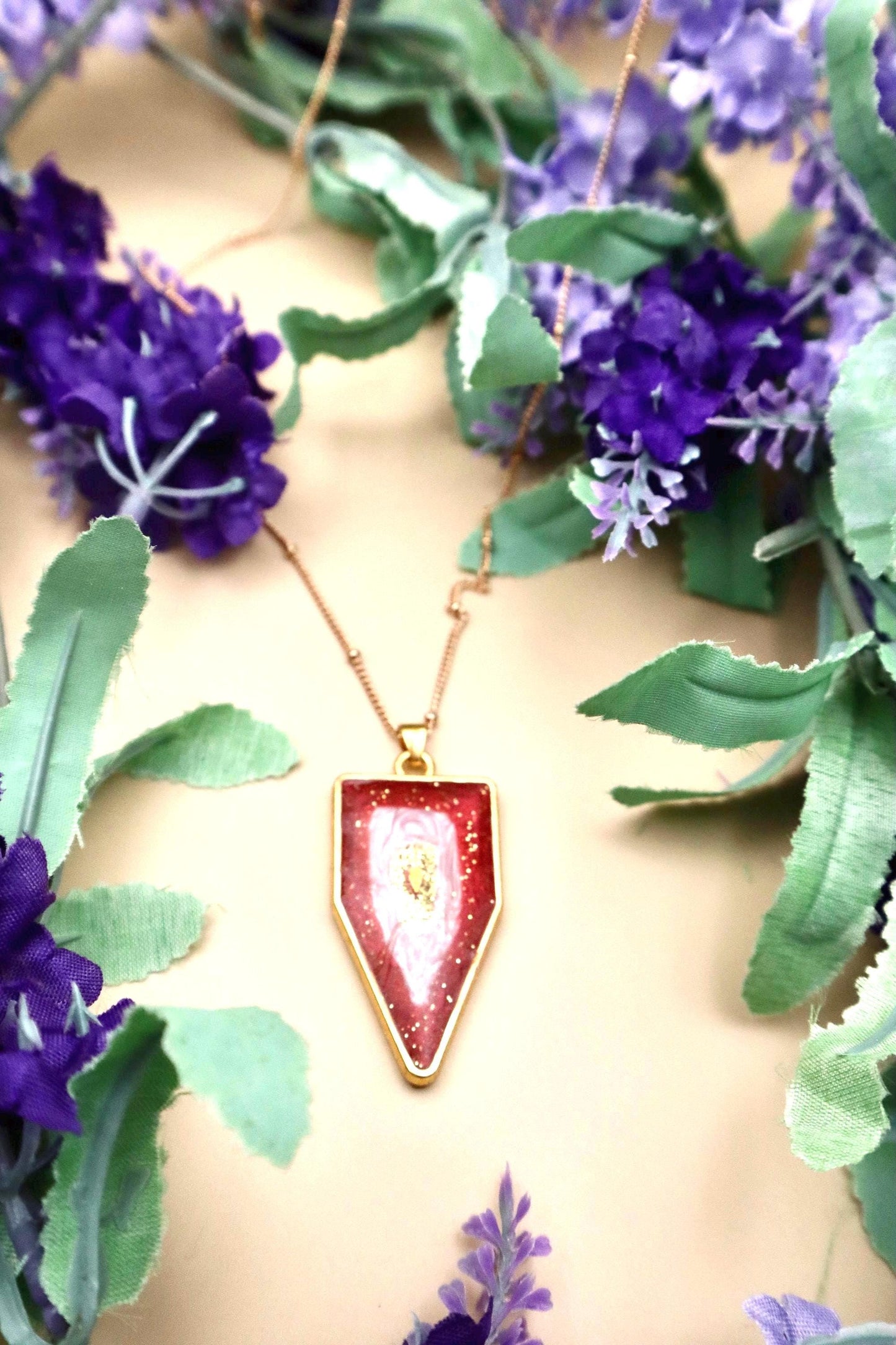 Pink and Red Geode Pendant Necklace | Gold Plated Chain