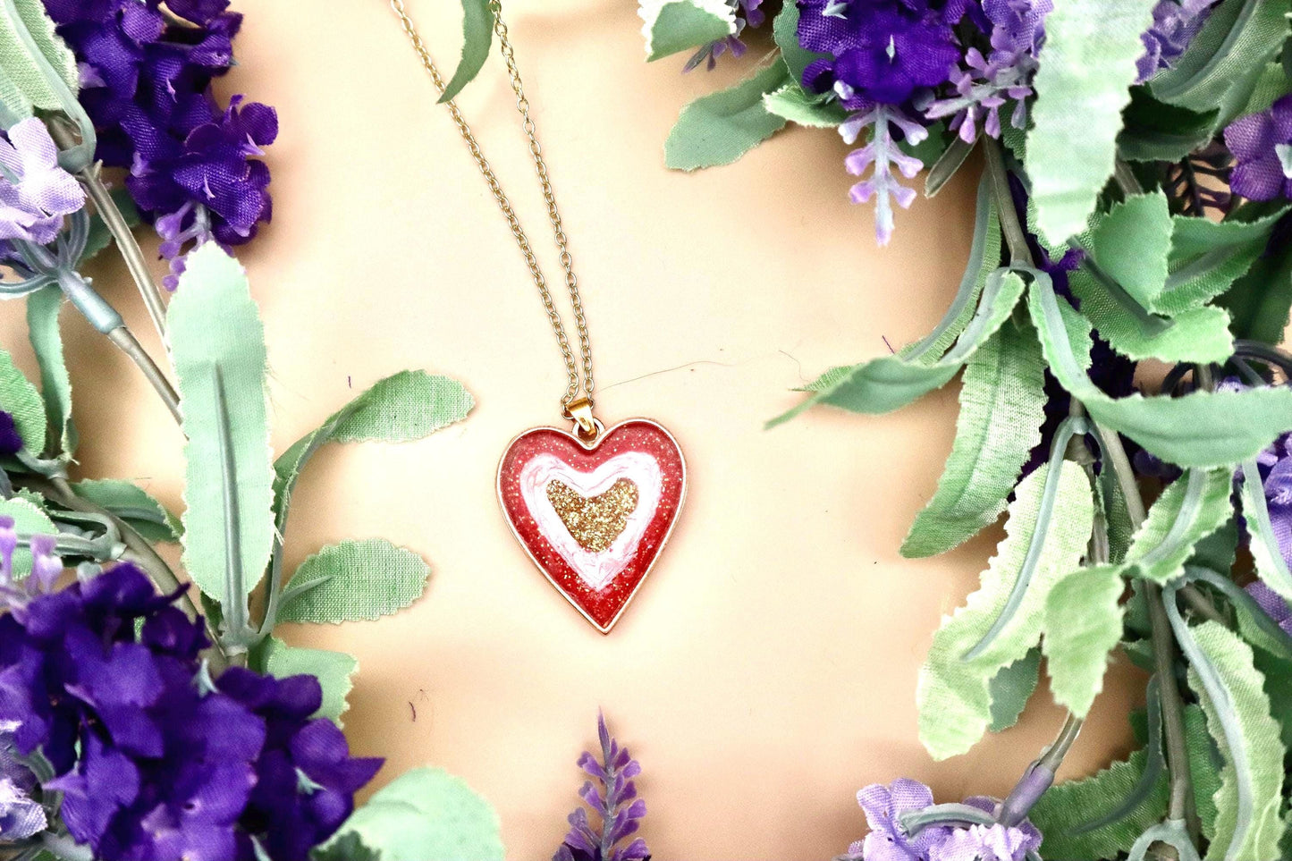 Pink and Red Geode Pendant Necklace | Gold Plated Chain