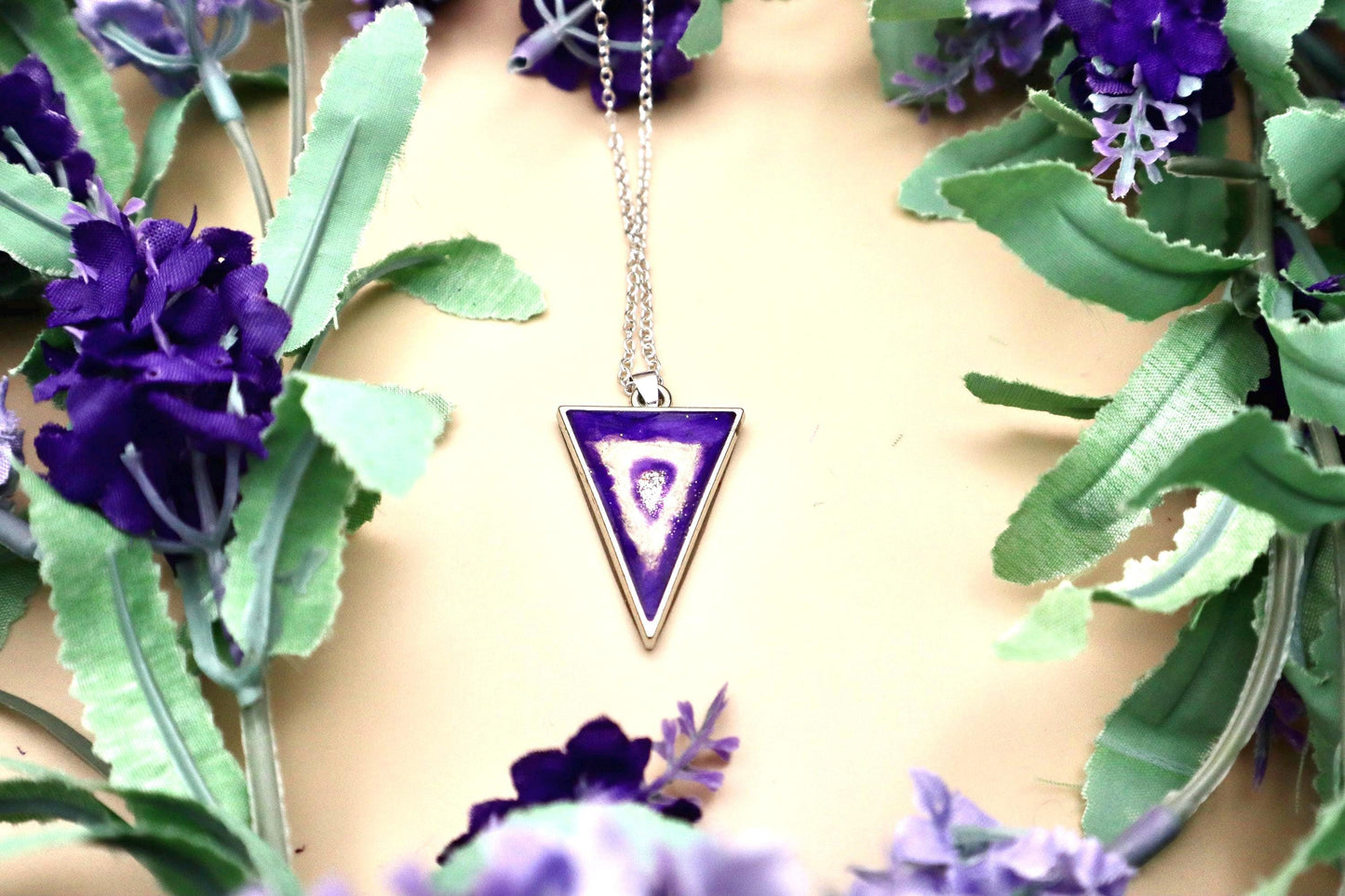 Purple and Pearl Geode Pendant Necklace | Silver Plated Chain
