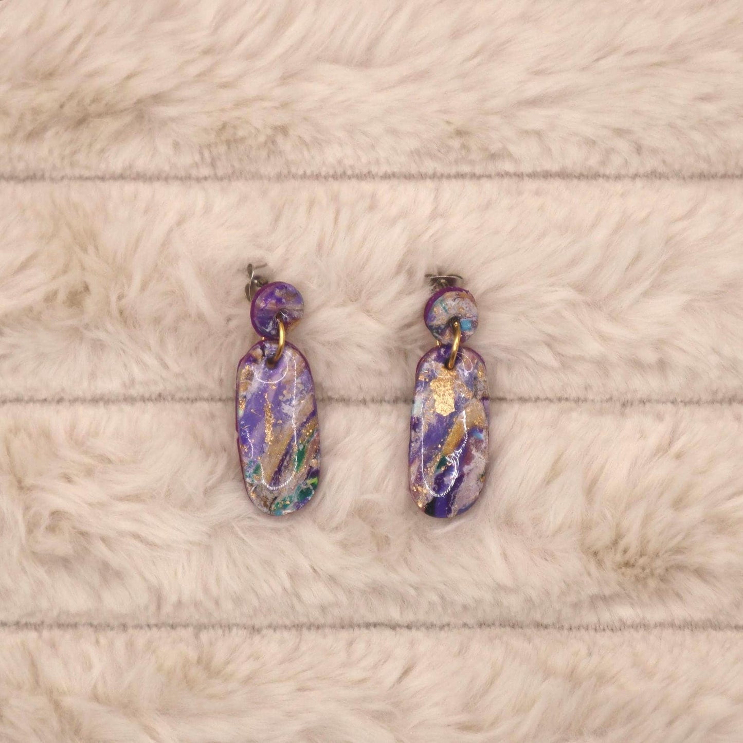 Oval Purple Marble Dangle Earrings