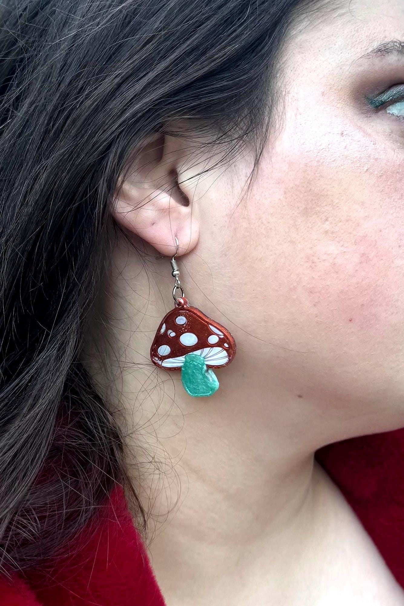 Orange and Green Mushroom Dangle Earrings