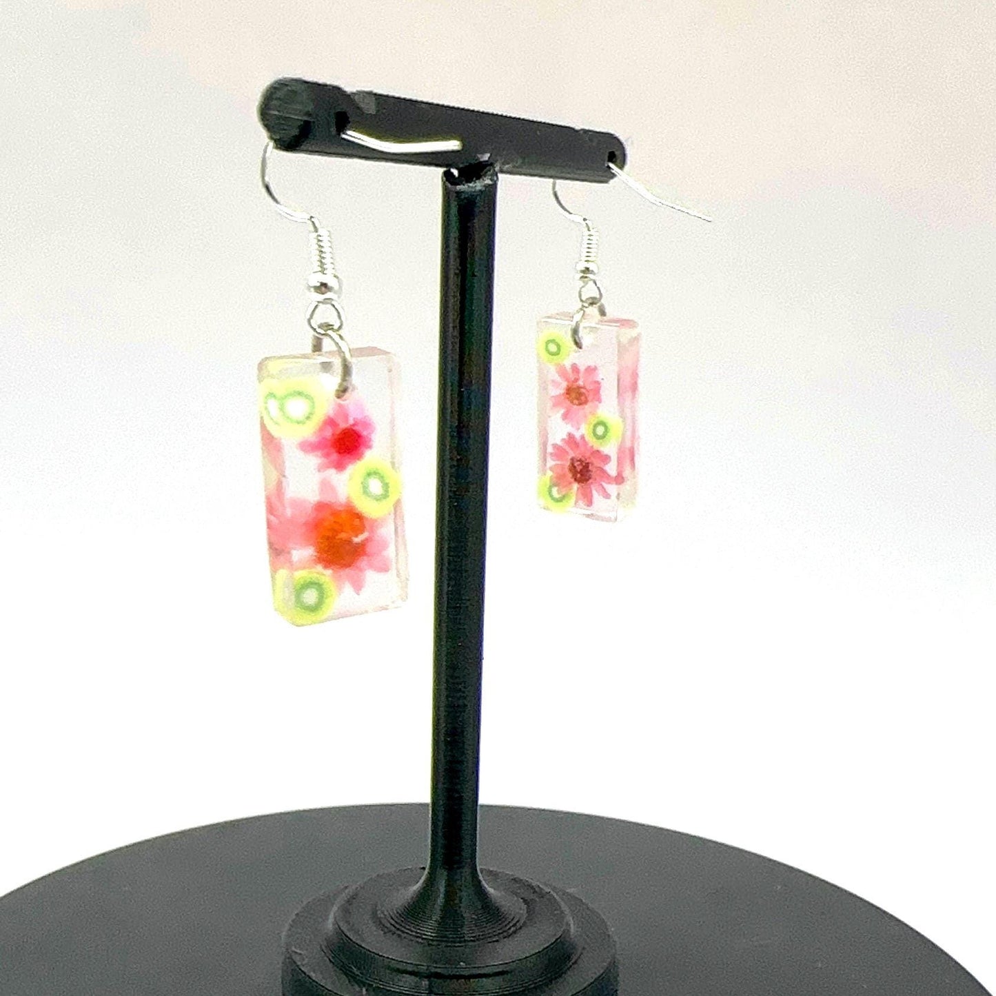 Pink Flower And Kiwi Summer Earrings