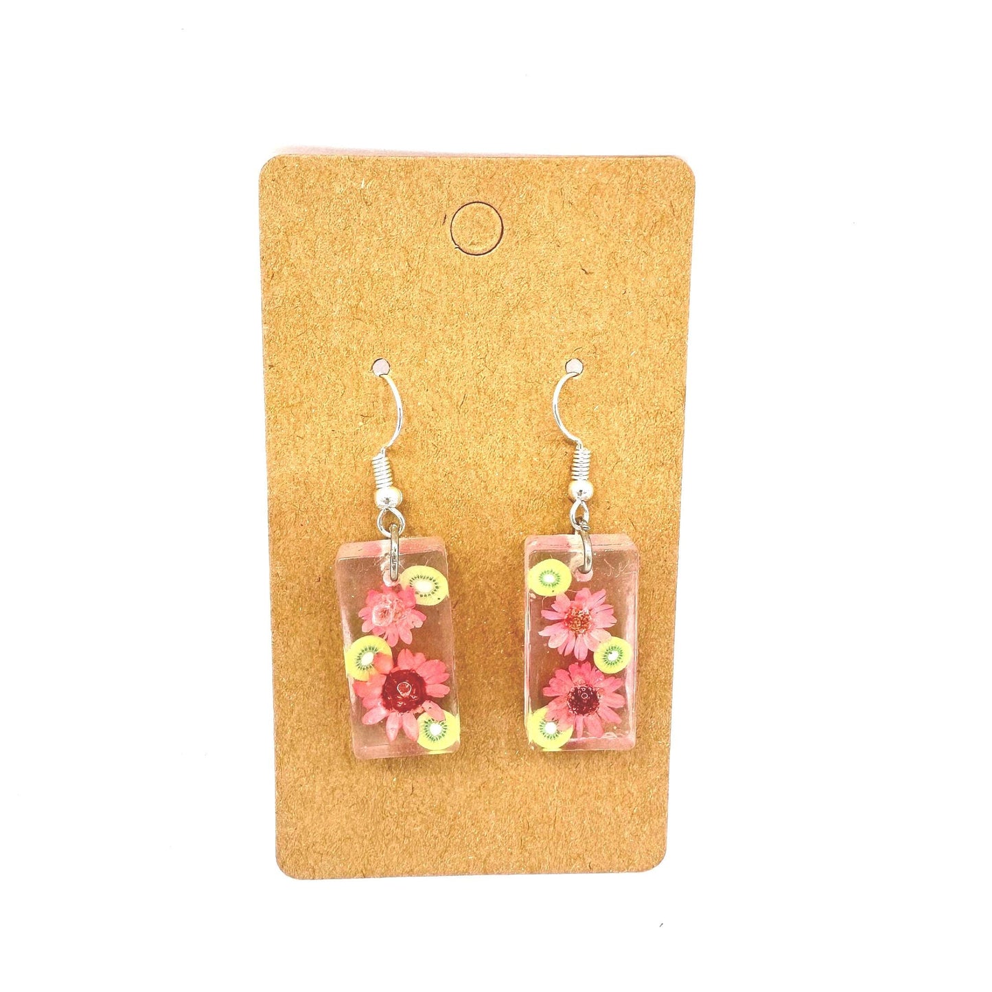 Pink Flower And Kiwi Summer Earrings