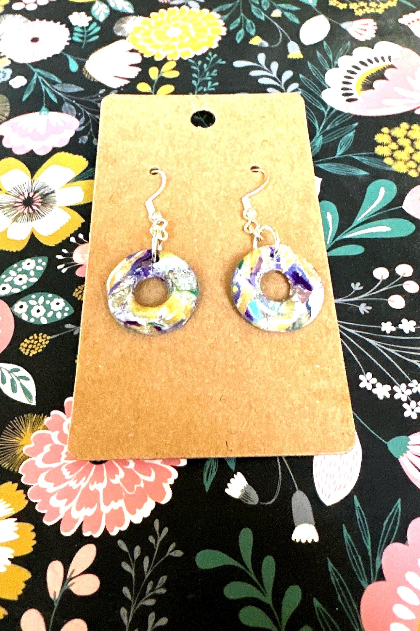 Multicolored Marble Donut Dangle Earrings