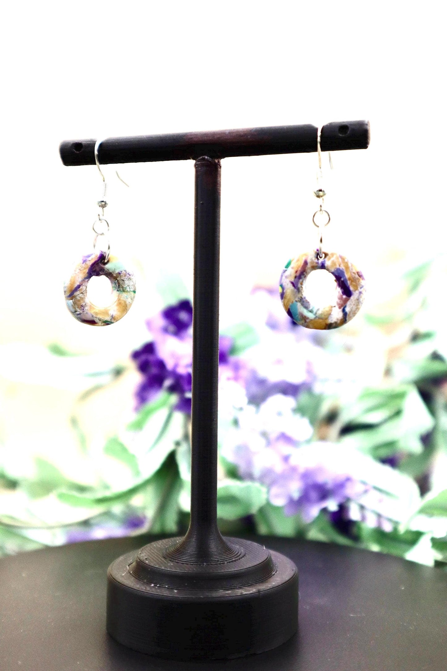 Multicolored Marble Donut Dangle Earrings