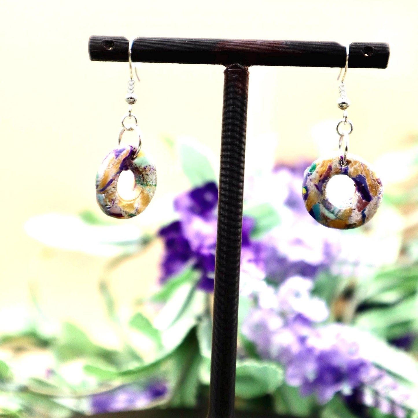 Multicolored Marble Donut Dangle Earrings